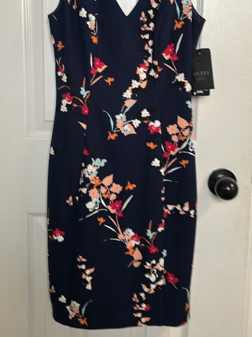 Guess Navy Floral Sheath Dress Size 4 NWT Cutout Neckline - Picture 3 of 4
